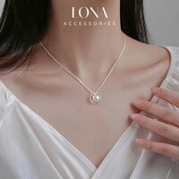 Dây Chuyền Bạc Nữ Vòng Tròn Đính Ngọc Trai Lớn, Tặng Kèm Hộp Quà Đựng Trang Sức- D004-LONA ACCESSORIES