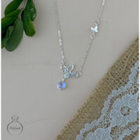 Dây chuyền bạc S925 tạo hình cánh bướm đính đá moonstone( đá mặt trăng) _ dây chuyền HOLOLAND ( tặng kèm hộp)