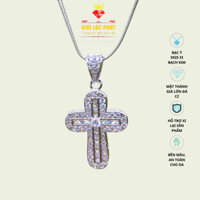 Dây chuyền bạc xi bạch kim, Mặt dây chuyền bạc xi vàng trắng kiểu thánh giá trung, Vòng cổ nữ bạc S925, Dây chuyền bạc ý