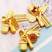 Dây chuyền bát vật may mắn mạ vàng nhập khẩu từ Việt Nam, túi may mắn, phụ kiện dây đỏ, mặt dây chuyền bàn tính vàng DIY, linh kiện bán thành phẩm