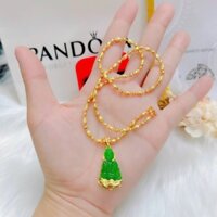 Dây chuyền bi gạo mặt mẹ đá xanh mạ vàng