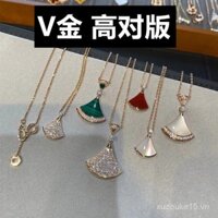 Dây chuyền cao cấp Baojia V vàng nhỏ cho phụ nữ, hình quạt, ngọc trai trắng, mã não đỏ, đầy đủ kim cương, dây chuyền hai lớp