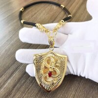 Dây Chuyền Cao Su Mặt Khiên Rồng Vàng Ngọc Đỏ May Mắn  TẶNG LÁ BỒ ĐỀ MAY MẮN TÀI LỘC ĐỂ VÍ ĐIỆN THOẠI