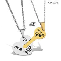 Dây chuyền cặp đôi chìa khóa trái tim tình yêu CDC022-3 Trắng vàng