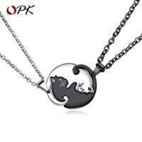 Dây chuyền cặp đôi OPK làm từ thép titan với mặt hình chú mèo lãng mạn hợp thời trang