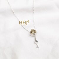 Dây chuyền charm chìa khóa trái tim họa tiết vàng - HHJ - Bạc S95