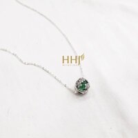 Dây chuyền charm xanh ngọc hoa đào đính đá - xanh lá cây - HHJ - Bạc S95