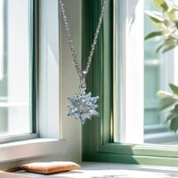Dây chuyền cho phụ nữ với khảm aquamarine, pha lê xanh tươi giả tuyết, dây chuyền xương đòn cao cấp topaz