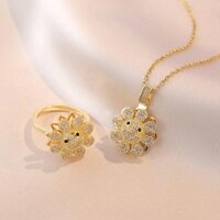 Dây chuyền cho phụ nữ, xu hướng xuyên biên giới của người nổi tiếng internet, vòng xoay hoa hướng dương, đá Hao, kiểu dáng lạnh, dây chuyền thép titan HT