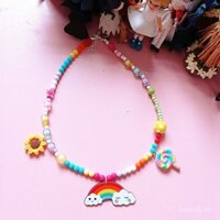 Dây chuyền choker hạt mờ màu kẹo cầu vồng cho phụ nữ, dây chuyền xương đòn cho kỳ nghỉ hè