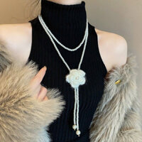 Dây chuyền chuỗi ngọc chữ Y mix hoa trà trắng nhuỵ ngọc rời độc đáo, nhẹ nhàng B1616 - Phukienhana