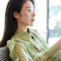 Dây chuyền cỏ 3 lá đeo kính đeo mặt nạ hạt cườm phong cách Âu Mỹ retro - Màu trắng