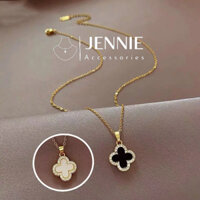 Dây chuyền cỏ bốn lá viền đá hai mặt trắng đen Jennie Accessories D026