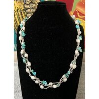 Dây chuyền cườm phối trai ngọt và ng.ọc lam thô xoắn 3 sợi si tuyển Nhật