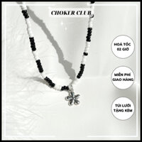 Dây chuyền dạng chuỗi màu trắng đen mặt trái tim hoặc hoa N211 Choker Club