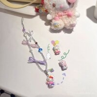 Dây chuyền điện thoại hình mèo Kitty gốc cho bé gái, mặt dây chuyền camera CCD, thủ công nặng DIY, chùm nho ba màu, nơ