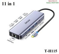 Dây chuyển đổi có chipset USB-C sang 2xHDMI+VGA+RJ45 gigabit+3xUSB3.0+PD+SF/TF+3.5AV màu ghi dài 17cm JASOZ T-H115 cao cấp