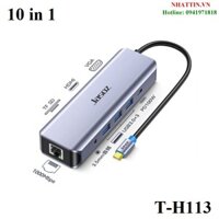 Dây chuyển đổi có chipset USB-C sang HDMI+VGA+RJ45 gigabit+3xUSB3.0+PD+SF/TF+3.5AV màu ghi dài 17cm JASOZ T-H113 cao cấp