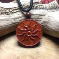 Dây chuyền gỗ đàn hương đỏ hình lá nhỏ Ấn Độ, mặt dây chuyền thần mặt trời cho nam và nữ, mặt dây chuyền khắc gỗ đỏ may mắn