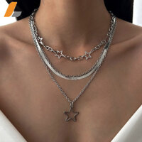 Dây chuyền hình sao đơn giản với mặt dây chuyền xương rắn, dây chuyền kim loại hình học đôi