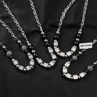 Dây Chuyền Hình Vuông Đen Trắng Thép Không gỉ Vòng Cổ Nam Thời Trang Hip Hop