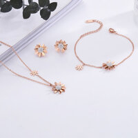 Dây chuyền hoa cúc titan đơn giản mới cho phụ nữ, bông tai vàng hồng, bộ trang sức vòng tay thời trang bán buôn