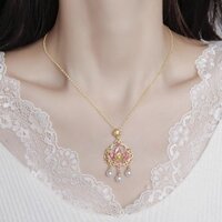 Dây chuyền hoa sen men S925 khóa hòa bình phong cách Trung Quốc, mặt dây chuyền vàng hồ sen ánh trăng ngọc trai tua rua, dây chuyền xương đòn