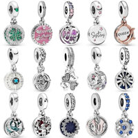 Dây chuyền mặt dây chuyền cổ điển bán chạy bằng bạc 925 hình cỏ ba lá xanh chúc mừng sinh nhật ông già Noel phù hợp với vòng tay Pandora