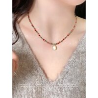 Dây chuyền mặt dây chuyền mắt mèo đính đá pha lê màu sắc cho phụ nữ, dây chuyền áo len vintage niche, dây chuyền hoodie đa năng mùa thu đông