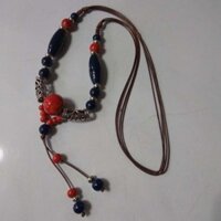 Dây chuyền mặt dây chuyền tua rua gốm sứ nghệ thuật tươi mới, sợi thủ công, phong cách dân tộc retro, áo len