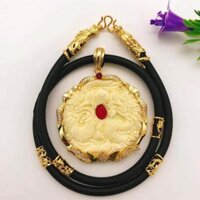 Dây Chuyền Mặt Rồng Tròn Ngọc Đỏ Mạ Vàng  TẶNG LÁ BỒ ĐỀ MAY MẮN TÀI LỘC ĐỂ VÍ ĐIỆN THOẠI