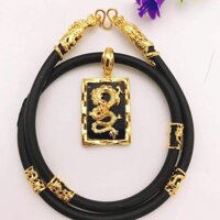Dây Chuyền Mặt Rồng Vàng Nền Đen Mạ Vàng  TẶNG LÁ BỒ ĐỀ MAY MẮN TÀI LỘC ĐỂ VÍ ĐIỆN THOẠI