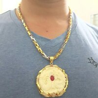 Dây Chuyền Màu Vàng Trắng Titan Nam Hình Song Long Mạ Vàng 18K  TẶNG LÁ BỒ ĐỀ MAY MẮN TÀI LỘC ĐỂ VÍ ĐIỆN THOẠI