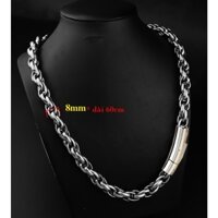Dây chuyền nam inox kiểu 3 lồng xoắn 8mm khóa gài vip sáng đẹp, không đen, thể hiện đẳng cấp phái mạnh