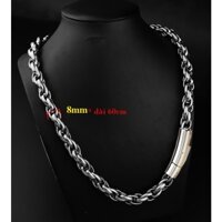 Dây chuyền nam inox kiểu 3 lồng xoắn 8mm khóa gài vip sáng đẹp, không đen, thể hiện đẳng cấp phái mạnh