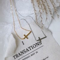 Dây chuyền nam nữ unisex kiểu xích mảng phối mặt thánh giá nằm ngang mạ vàng 18K không gỉ WN2384