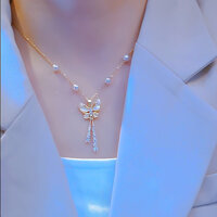 Dây chuyền ngọc trai bướm zircon cho phụ nữ, thiết kế độc đáo, mặt dây chuyền đá mắt mèo cao cấp, dây chuyền xương đòn không phai màu
