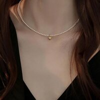 Dây chuyền ngọc trai nhỏ Shijia 3mm cho phụ nữ, dây chuyền xương đòn hình trái tim, dây chuyền ngọc trai nhỏ mới