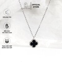 Dây chuyền nữ bạc 925 Glow Silver, vòng cổ Cỏ 4 Lá đính đá đen Clover Necklace