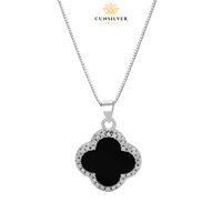 Dây chuyền nữ bạc 925, vòng cổ Cỏ 4 Lá đính đá đen CloverNecklace - Bảo Hành 12 Tháng - Cunsilver Jewelry