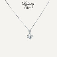 Dây chuyền nữ bạc 950 Quincy Silver vòng cổ mặt 4 cánh xoáy hột tròn giữa đính đá xung quanh