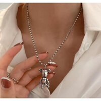 Dây chuyền nữ bạc si kim  gấu bearbrick bi tròn xinh đơn giản