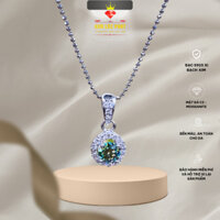Dây chuyền nữ bạc xi bạch kim kiểu bi đều size 1li kèm Mặt dây chuyền tròn đá Moissanite 58 giác-KLP