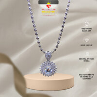 Dây chuyền nữ bạc xi bạch kim Bi gạo 2li5 kèm mặt dây chuyền bạc tròn tia đá 7li,Vòng cổ mạ vàng-KLP