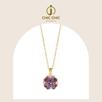 Dây chuyền nữ đẹp titan mạ vàng 18K hình hoa đính đá cao cấp | dây chuyền chic chic 2B6