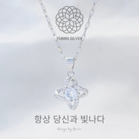 Dây Chuyền Nữ Lucky Gem Clover Vòng Cổ Cỏ May Mắn Đính Đá Bạch Kim PT950 Phong Cách Hàn Quốc Yu Silver