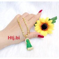dây chuyền nữ mạ vàng mặt phật bà quan âm đá xanh may mắn bình an htj