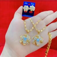 Dây chuyền nữ mặt hoa mai vàng và bông tai cùng bộ ảnh thật