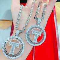 Dây Chuyền Nữ Mặt Tròn Bản To Chữ T Màu Bạc Sang Trọng - Bền Màu Không Dị Ứng