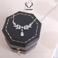 Dây chuyền nữ THE SKY sợi mảnh kèm mặt hình Cành Lá Giọt Lệ đính đá, vòng cổ nữ hàng thiết kế xinh xắn trẻ trung